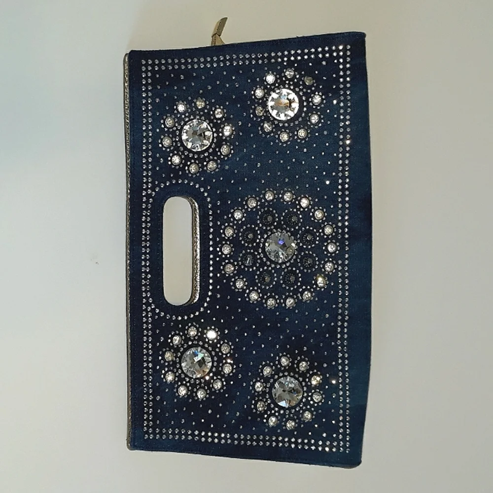 Rhinestone Bling Denim Clutch
